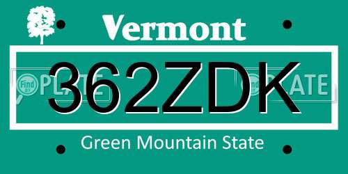 362ZDK Vermont License Plate