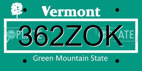 362ZOK Vermont License Plate