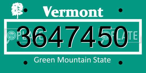 3647450 Vermont License Plate