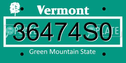 36474S0 Vermont License Plate