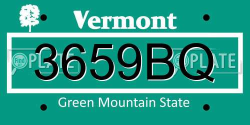 3659BQ Vermont License Plate