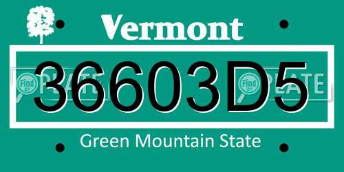 36603D5 Vermont License Plate
