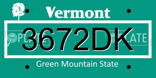3672DK Vermont License Plate