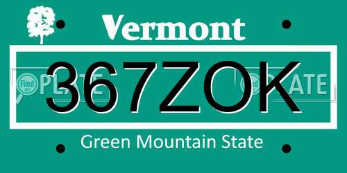 367ZOK Vermont License Plate