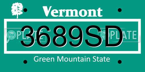 3689SD Vermont License Plate