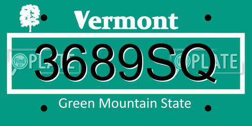 3689SQ Vermont License Plate