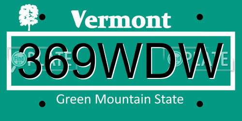 369WDW Vermont License Plate