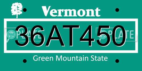 36AT450 Vermont License Plate
