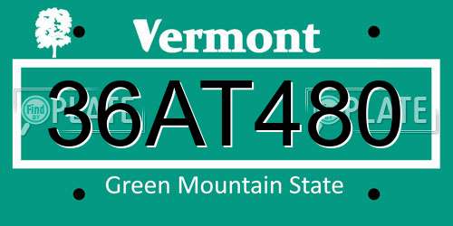 36AT480 Vermont License Plate