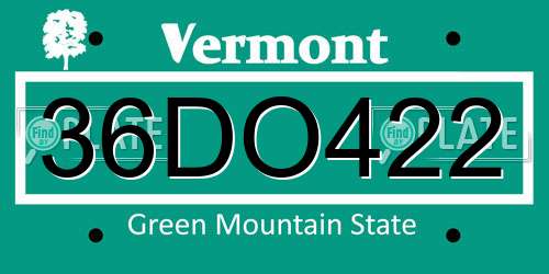 36DO422 Vermont License Plate