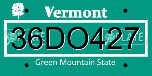 36DO427 Vermont License Plate