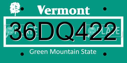 36DQ422 Vermont License Plate