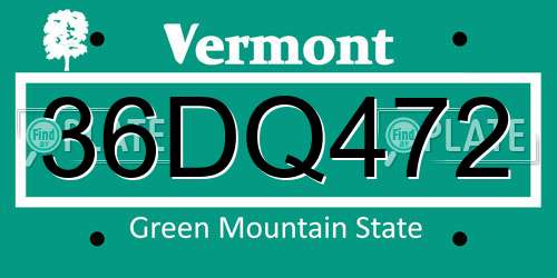 36DQ472 Vermont License Plate