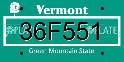 36F551 Vermont License Plate