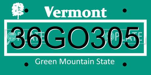 36GO305 Vermont License Plate