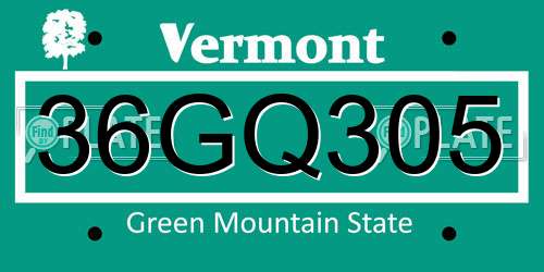 36GQ305 Vermont License Plate