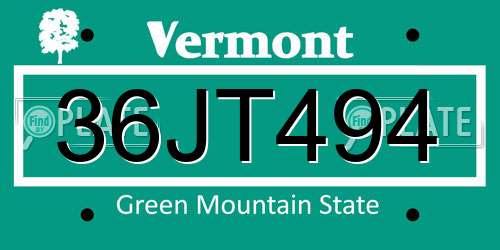 36JT494 Vermont License Plate