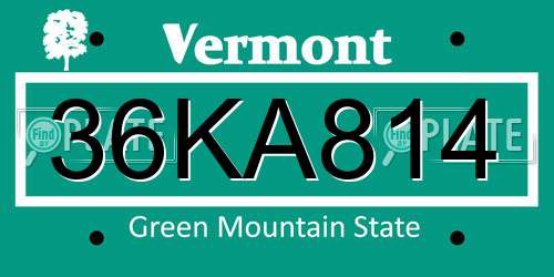 36KA814 Vermont License Plate