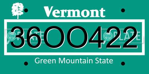 36OO422 Vermont License Plate