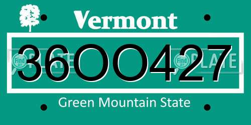 36OO427 Vermont License Plate