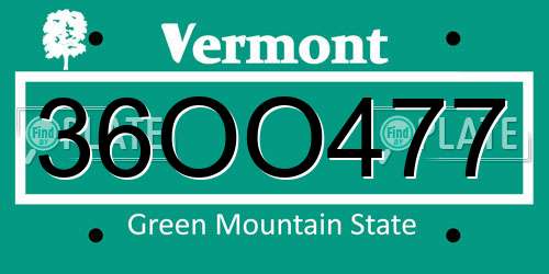 36OO477 Vermont License Plate
