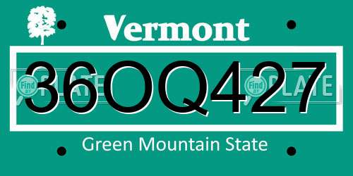 36OQ427 Vermont License Plate