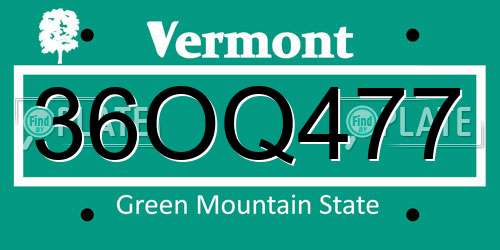 36OQ477 Vermont License Plate