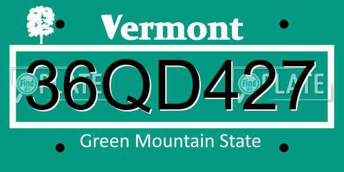36QD427 Vermont License Plate