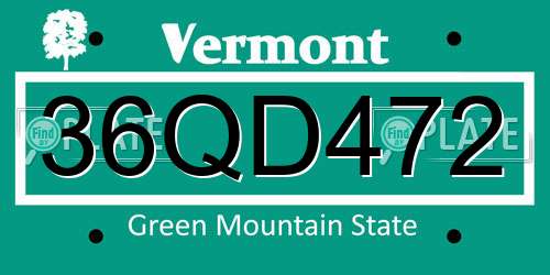 36QD472 Vermont License Plate