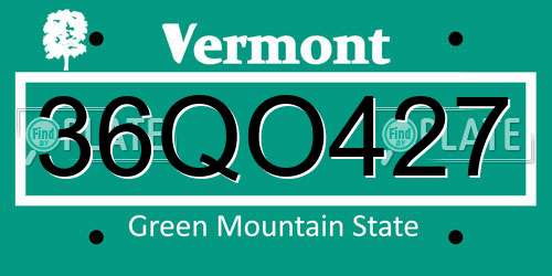 36QO427 Vermont License Plate