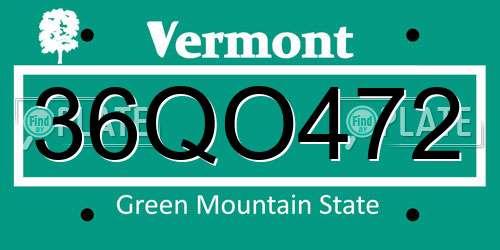 36QO472 Vermont License Plate