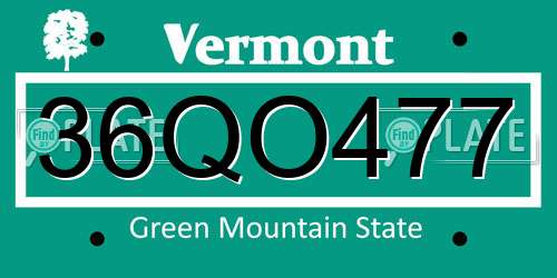 36QO477 Vermont License Plate