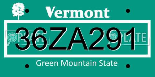 36ZA291 Vermont License Plate