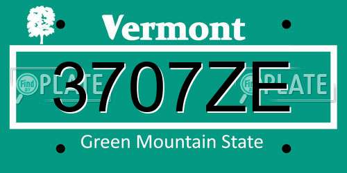 3707ZE Vermont License Plate
