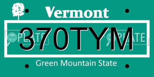 370TYM Vermont License Plate