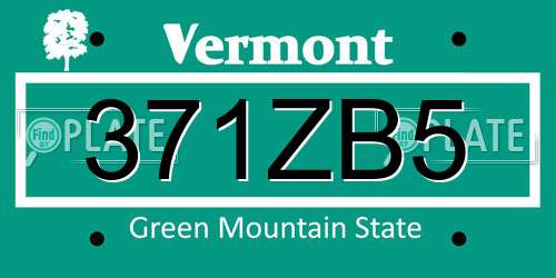 371ZB5 Vermont License Plate