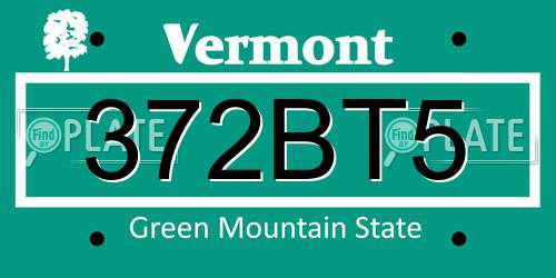 372BT5 Vermont License Plate