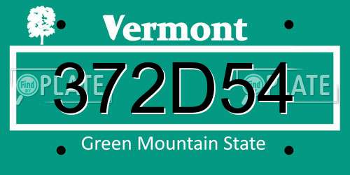 372D54 Vermont License Plate