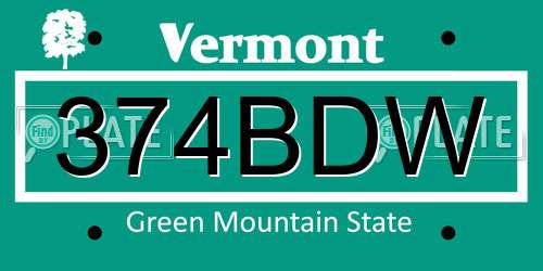 374BDW Vermont License Plate