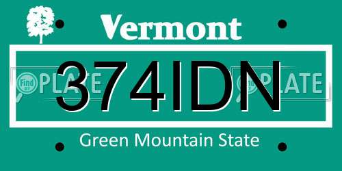 374IDN Vermont License Plate