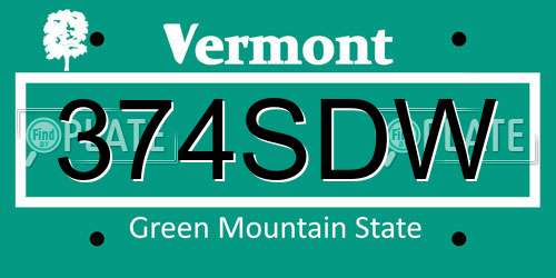 374SDW Vermont License Plate