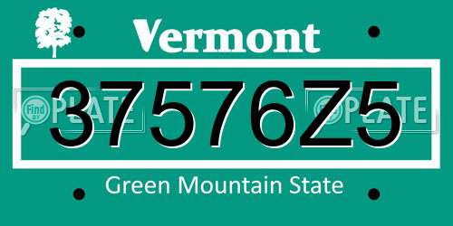 37576Z5 Vermont License Plate