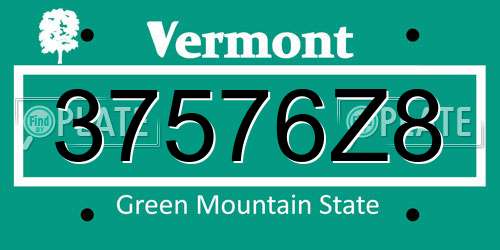 37576Z8 Vermont License Plate