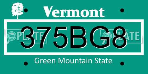 375BG8 Vermont License Plate