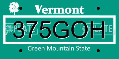 375GOH Vermont License Plate