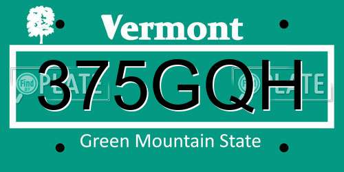 375GQH Vermont License Plate