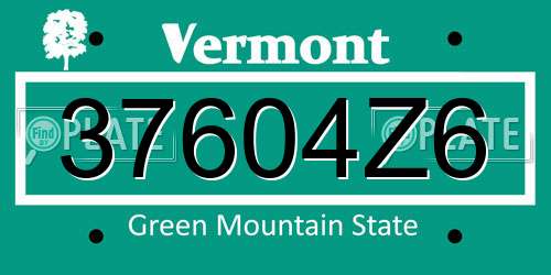 37604Z6 Vermont License Plate