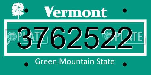 3762522 Vermont License Plate