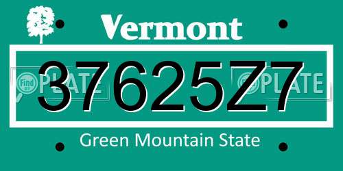 37625Z7 Vermont License Plate