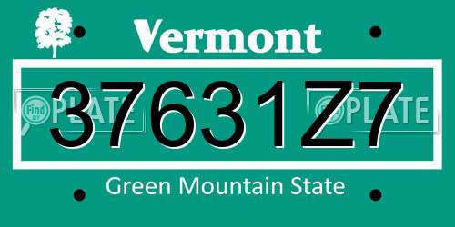 37631Z7 Vermont License Plate